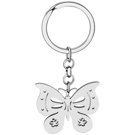 RAIDIN Stainless Steel 18K Gold Silver Plated Keychains Cute Butterfly Keyring Charms Gifts for Women Girls Car Purse Keys Accessories (Silver-066)