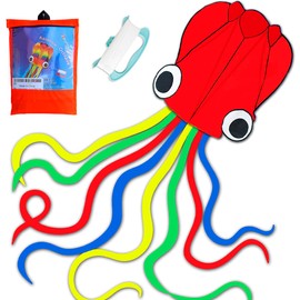 HONBO Soft Octopus Kite, Beginner Kids Kites Kites for Toddlers 3-5 Great Beach Kite, Summer Fun(Red)