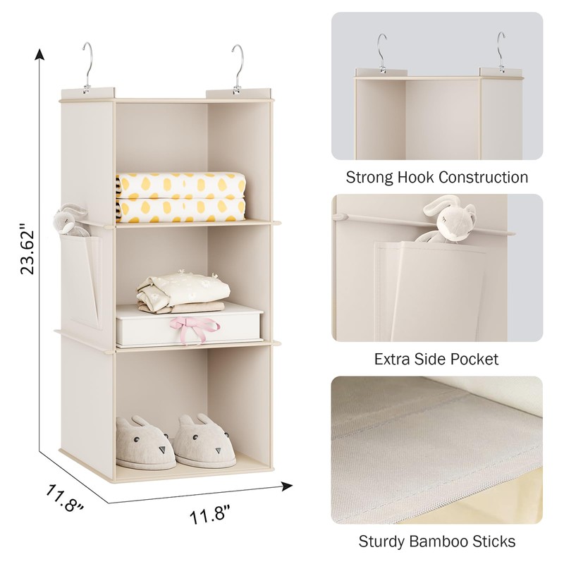 YOUDENOVA Hanging Storage 3 Shelves Closet Organizers and Storage Foldable