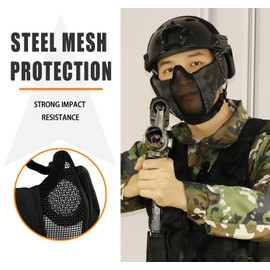 AOUTACC Half Face Airsoft Mesh Mask and Cap Set, Tactical Foldable Mesh Mask with Ear Protection for Airsoft Paintball BB Gun with Adjustable Baseball Cap (Black)