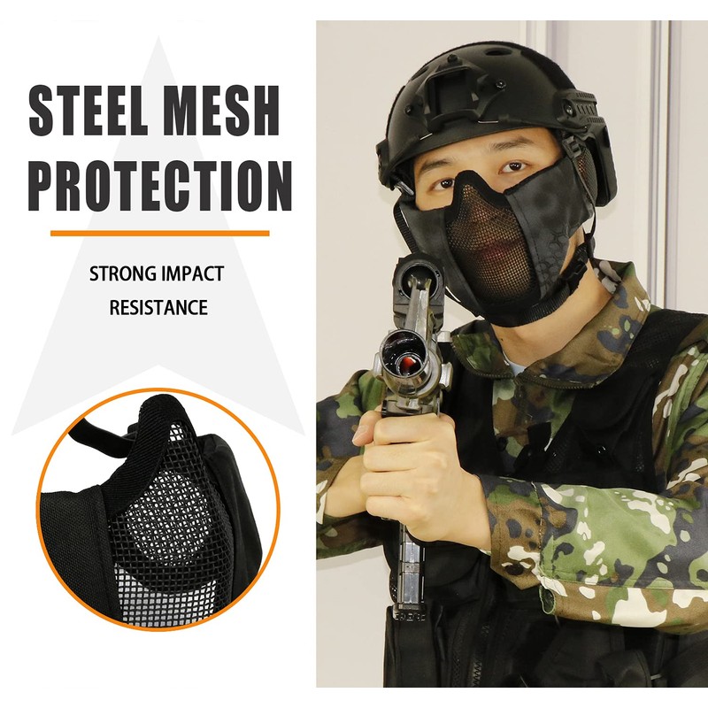 AOUTACC Half Face Airsoft Mesh Mask and Cap Set, Tactical
