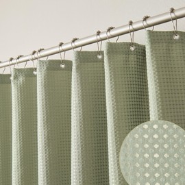 Baires Bath Sage Green Shower Curtain, 256GSM Heavy Duty Waffle Woven, Thick Fabric Shower Curtain for Bathroom, with 12 Stainless Steel Hooks, 72 x 72 inch, Green