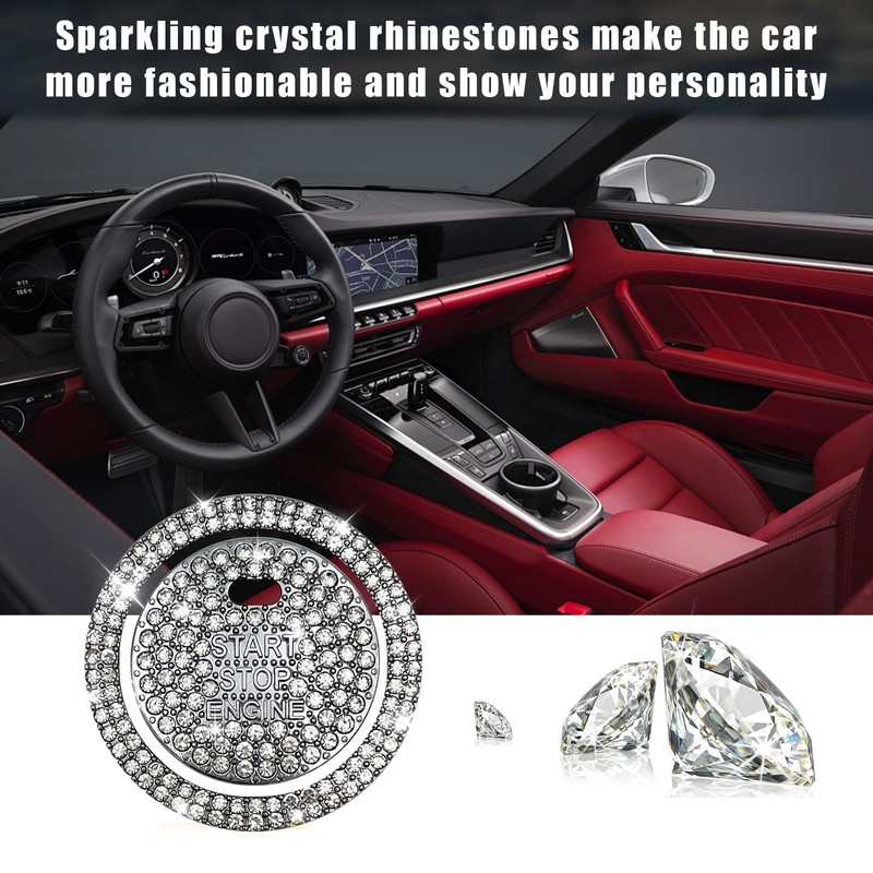 Sylvil 2PCS Bling Car Push Start Button Sticker, Sparkling Rhinestones