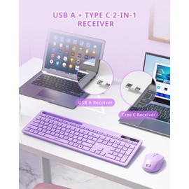 Wireless Keyboard and Mouse for MacBook, seenda Full-Size Purple Keyboard with Phone Holder, 2.4G USB A & Type C Receiver, Compatible for Mac, MacBook/Air/Pro Windows Computer/Desktop/Laptop