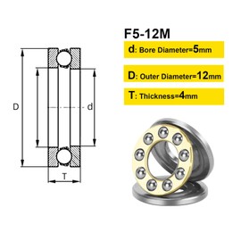 HiPicco Thrust Ball Bearings, 10pcs F5-12M Miniature Plane Axial Ball Bearing 3-in-1, 5mm x 12mm x 4mm Chrome Steel Single Direction