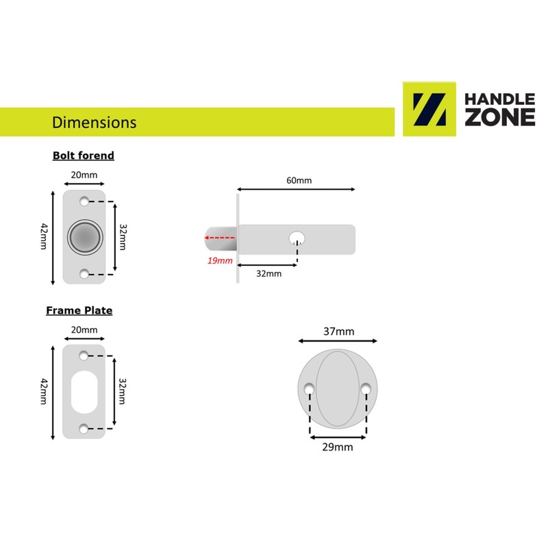 HANDLEZONE® 2 Pack Mortice Security Door Bolts, 60mm Silver Rack