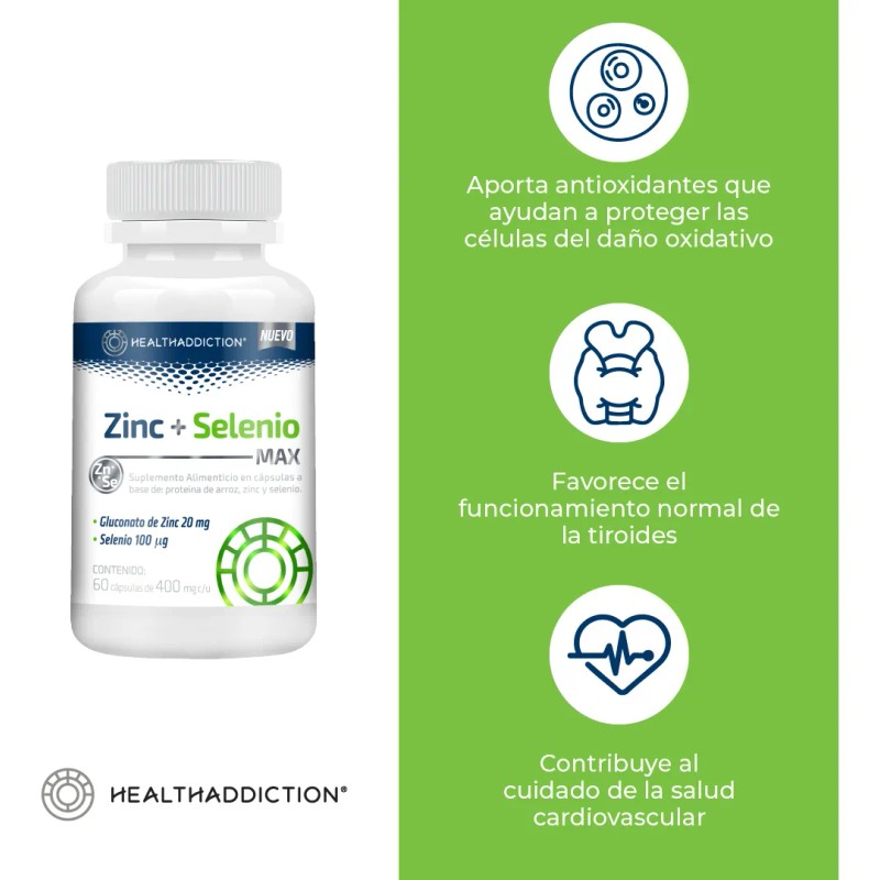 Zinc + Selenio Max Antioxidante 60 Cápsulas De 400 Mg