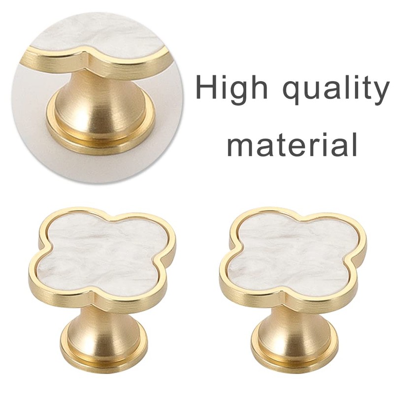YOSOANPO 2 Pcs White Shell Kitchen Cabinet Knobs Clovers Zinc