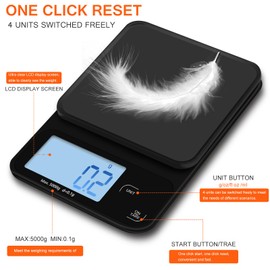 3T6B Elektronische Kaffeewaage, 5kg/0.1g Multifunktionale Küchenwaage Digital, Digitale Küchenwaagen Wandmontage mit großem LCD-Display, Waage Küche Tara Funktion, Schwarz