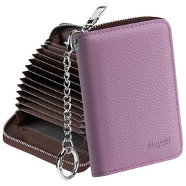 Mayski Credit Card Holder, Zipper Credit Card Wallet for Women, Small Accordion Card Cases Holder, KeyChain Wallet, Business Card Cases, Purple