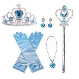 Buscarna Girl's Princess Dress Queen Costume Cosplay Dress Up with Accessories - Blue, 4-5 years