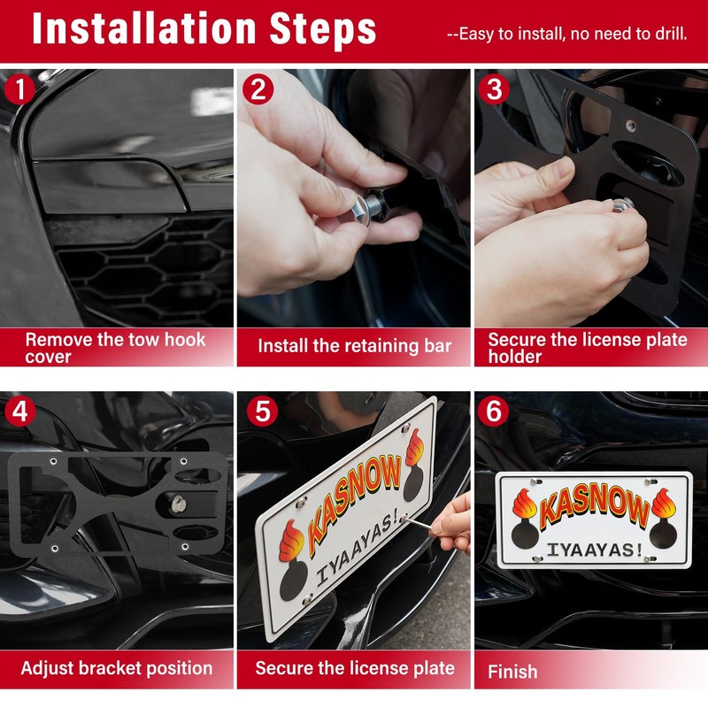 No Drill Front License Plate Bracket Mount Kit Compatible with