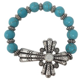 Gypsy Jewels Beaded Sideways Cross Stretch Bracelet - Assorted Styles (Silver Tone Rounded)