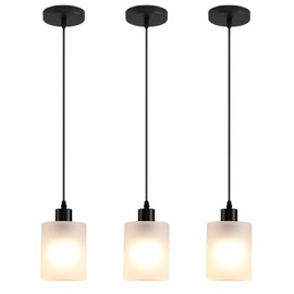 AOJUNSANSAN 3-Pack Industrial Pendant Lighting, Modern Frosted Glass Shade Farmhouse Adjustable Hanging Light Fixtures for Kitchen Island Living Room Bedroom Hallway