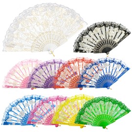 EOSAU Handheld Chinese Folding Fan Lace Hand Fans for Women Foldable Bulk for Party Wedding Church Dancing (10 Mixed Colors)