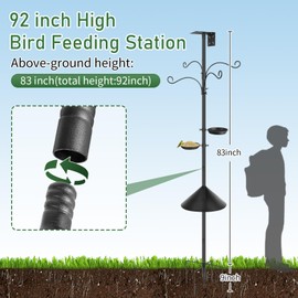 Bird Feeder Pole Squirrel Proof, 92 Inch Heavy Duty Feeding Station Tall Birds Feeders Stand House Pole with Baffle for Outdoors,1 Pack