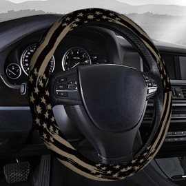 AOPEFNX Steering Wheel Covers for Car, Truck, and SUV, Cute Non-Slip Breathable Elastic Steering Wheel, Car Accessories, Universal 15 Inch Leather Cover for Men Women American Flag Stripes