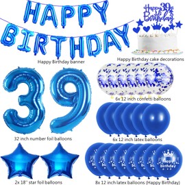 Balloons 39th Birthday Decoration Man Blue Happy Birthday 39th Birthday Party Decoration Set 39th Birthday Decoration Men 39 Years Blue Foil Balloons