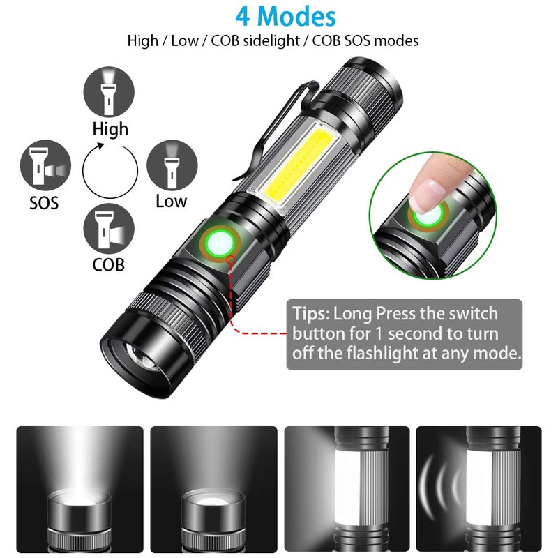 Vnina Rechargeable Tactical Flashlight, USB Magnetic Flashlights with COB Flash