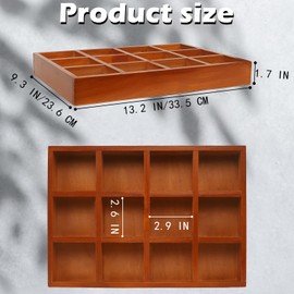 Wooden Drawer Organizer, 2 Pack 12 Grid Jewelry Organizer Tray Jewelry Drawer Organizer Jewelry Display Tray, Bracelet Bangle Organizer Bracelet Tray for Rings Earrings Storage Display