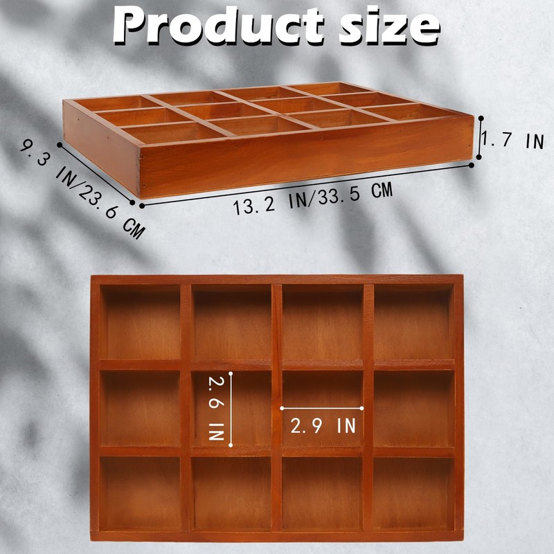 Wooden Drawer Organizer, 2 Pack 12 Grid Jewelry Organizer Tray