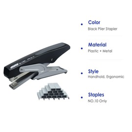 Handheld Plier Stapler, Desktop Stapler, Sturdy Metal Hand Stapler for Office, School and Home, Only Can Use with NO.10 Staples, Black, 2024 Gifts