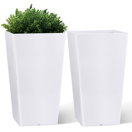 QCQHDU Tall Planters for Outdoor Plants Set of 2,Outdoor planters for Front Porch Balcony,21 inch Large Planters for Outdoor Indoor Garden Patio （White）