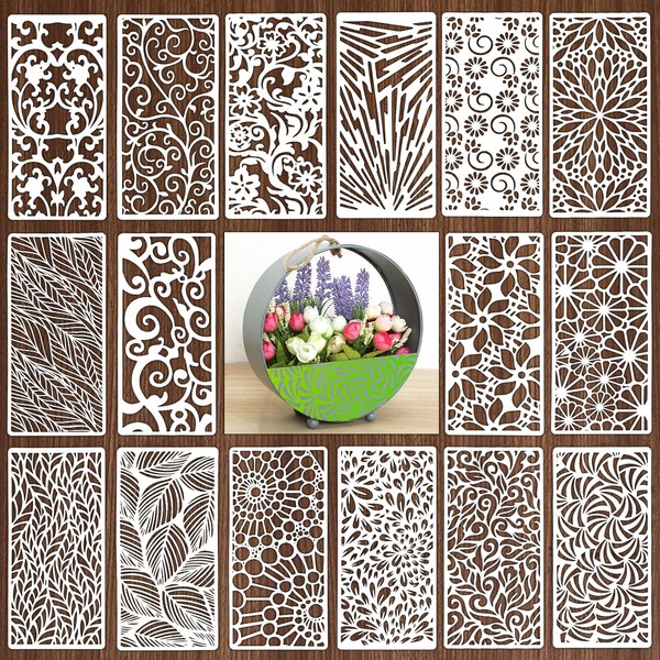 SRIZIAN 16 Piece Stencil Set, Reusable Plastic Stencil Templates, Plastic