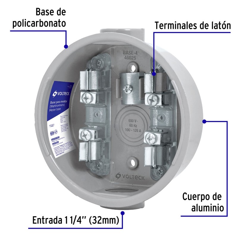 Volteck BASE-4, Base para watthorimetro, 4 terminales
