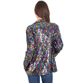 Anna-Kaci Women's Sparkle Sequin Jacket Long Sleeve Open Front Work Blazer Cardigan with Pockets, Multicolored, Large