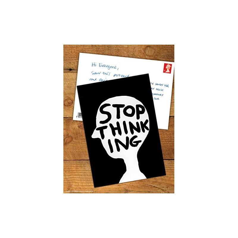 Funny Humorous 'David Shrigley Stop Thinking' Novelty Postcard