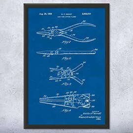 Framed Needle Nose Pliers Print, Electrical Engineer, Electrician Gift, Industrial Wall Art, Contractor Gift Blueprint (9x12)