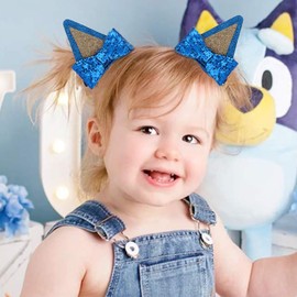 Haomye Cat Ear Hairclips Sequin Dog Ear Hairpins Cute Baby Bow Barrettes Glitter Sparkly Children Hair Accessories for Girls Toddlers Kids 2PCS(Blue)