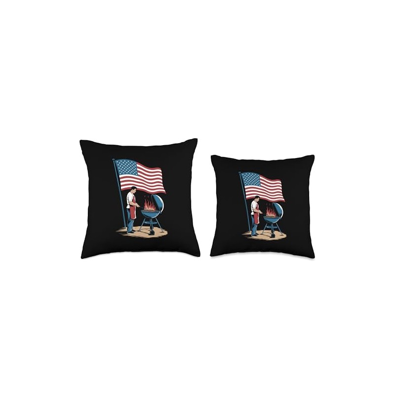 American Flag Utensil Bbq Tools Griller Pitmaster Barbecuing Throw Pillow