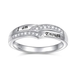 YinShan 925 Sterling Silver I am Enough CZ Engagement Rings for Women Inspirational Ring Size 6