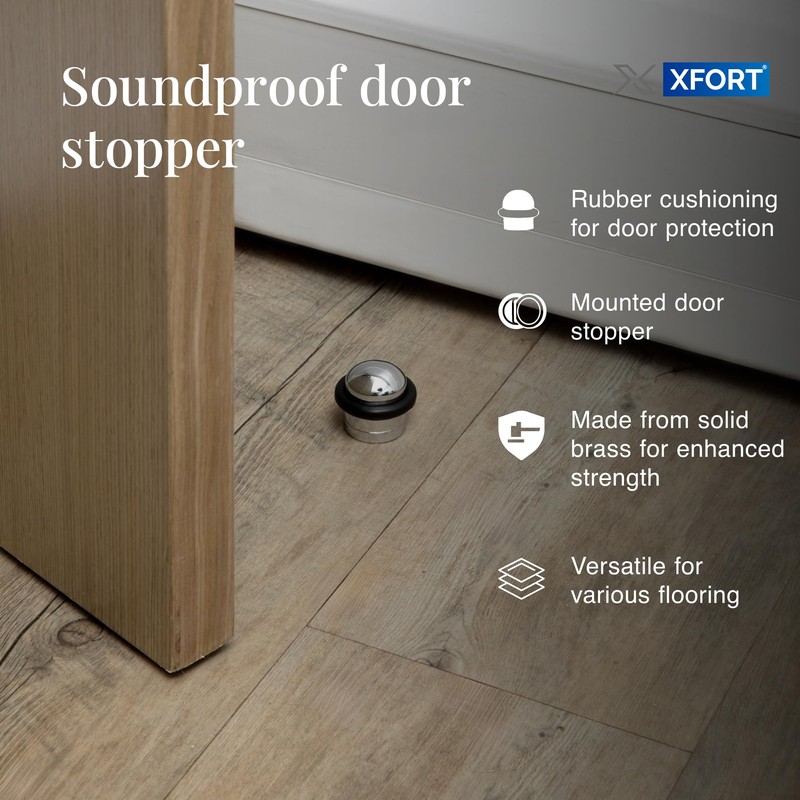 XFORT Polished Chrome Floor Mounted Door Stopper - Soundproof Door