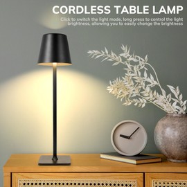 Luckywin 1Pack Cordless Table Lamp, Portable LED Desk Lamp, 5200mAh Battery Operated, 3 Color Stepless Dimming Up, for Restaurant/Bedroom/Bars/Outdoor Party/Camping/Coffee Shop Night Light(Black)