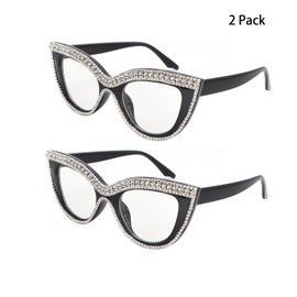 FUPRECIOUS Cat Eye Reading Glasses Bling Rhinestone Magnified Blue Light Blocking Reader Glasses (2 pack white, 2.5, x)