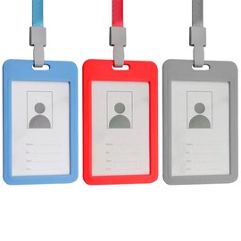 Quesuc 3-Piece Removable, Double-Sided Transparent, Plastic Card Case with Lanyard, Suitable for Work Card, Student ID, Essential Accessories Students in the Office