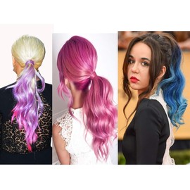 Colorful Ombre 2 Tone Cosplay Ponytail Hair Extension Body Wavy One Piece Clip in Warp Around Pony Tail (Red and Purple, 40cm)