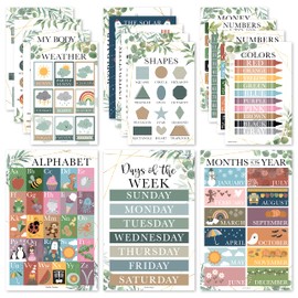 16 Greenery Kids Educational Posters For Toddlers - Homeschool Posters Preschool, Pre K Learning Posters For Toddlers 1-3, Alphabet Poster For Toddlers, Teacher Posters For Classroom Posters