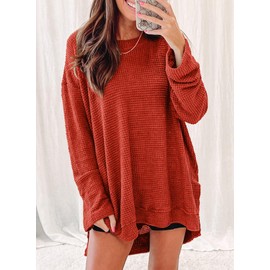 SHEWIN Sweatshirt For Women Casual Crew Neck Womens Long Sleeve Tops Oversized Sweaters for Women Lightweight Fall Clothes 2025,(US 16-18) XL,Orange