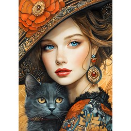 MAXBYE Diamond Painting Kits for Adults, Pretty Woman Hugging Black Cat Diamond Painting Art and Craft, Diamond Art Kits for Adults Perfect Decoration for Home Wall Room 12X16inch