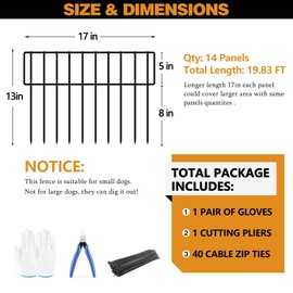 KYATE 14 Panels No Dig Fence, 19.83ft(L) X 13inch(H) Animal Barrier Fencing Rustproof Metal Bottom Border, Rabbits Dog Digging Blockers Ground Stakes Defense for Outdoor Landscape Patio