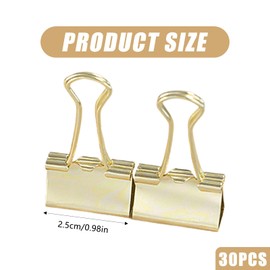 Durdiiy 30Pcs Binder Clips 25mm Gold Metal Foldback Clips File Document Money Papper Bulldog Clips Stationary Clamps for Office School Home Kitchen Shops Supplies