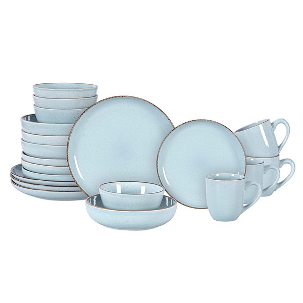 Home VSS, Stoneware Euro-Nordic 20pc Dinnerware Set, Shiny Light Blue