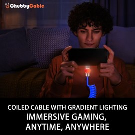 chubbycable Neon Chubby - Neon Glow Fast Charge Spring Cable with Gradient Illumination Coiled USB C Cable for Car, Blue, Type-C to Type-C, 1.64FT-4.43FT