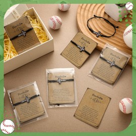 12 Set Softball Soccer Baseball Bracelets Gifts Adjustable Cross Charm Bracelets Softball Baseball Soccer Party Favor Team Gifts with Inspirational Cards for Teen Player Group Ball Lover(Baseball)