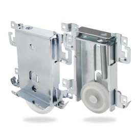 Steel-Framed Mirror Closet Door Roller Assembly - Convex 1-7/16" Wheels | Replacement for Wardrobe Doors - Nylon Flat Roller Wheels (2 Pack)