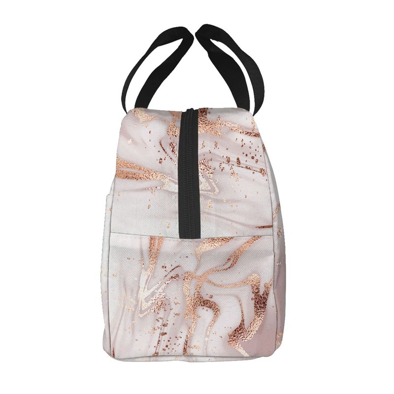 Lunch Bag Insulated Box Marble Painting with Rose Gold Glitter